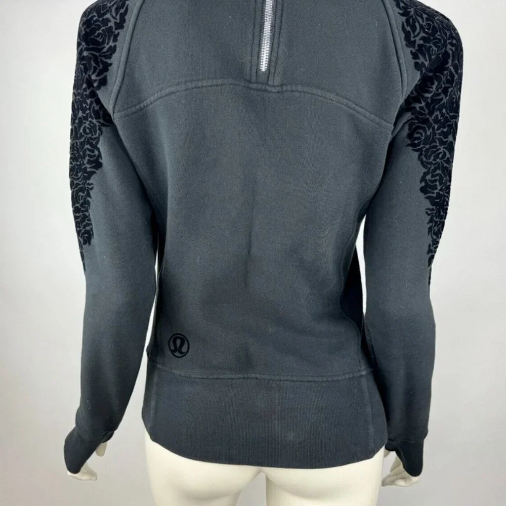 Lululemon Floral Flock Pullover Women 4 Long Sleeve Cotton Terry Sweater Pockets